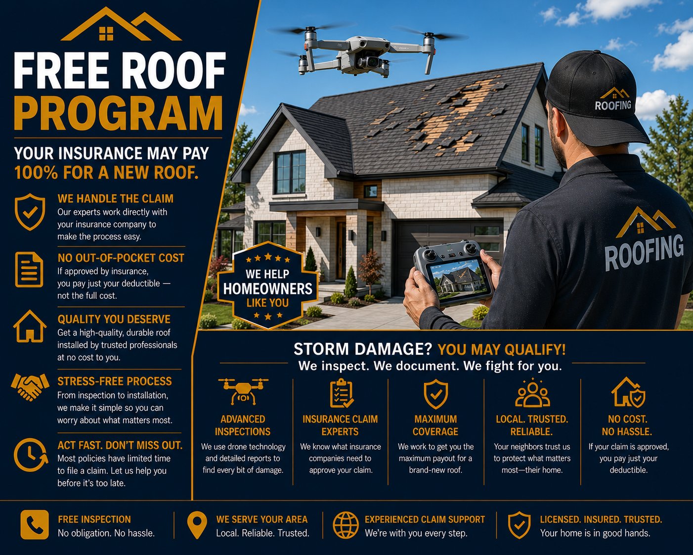FREE ROOF Program Walnut insurance claim assistance